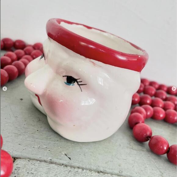 Vintage Christmas Santa Head Ceramic Vase Handleless Mug Unique - Picture 6 of 7